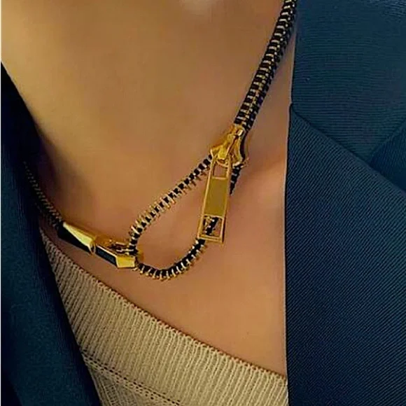 Gold Zipper Punk Minimalist Versatile Necklace - Picture 14 of 15